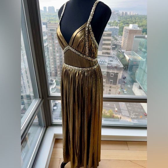 🆕 BRONX & BANCO 🧿 NWOT Star Metallic Maxi Dress w Dramatic Slits - Sz S US 4 - Picture 11 of 17